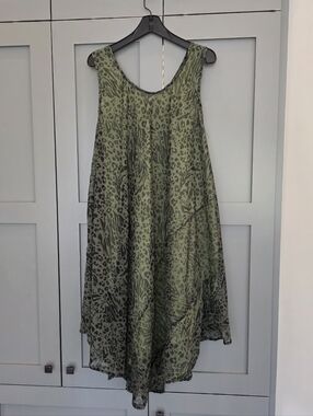 Royal Paisley One Size Sleeveless Midi Dress Green Animal Print Lagenlook Flowy